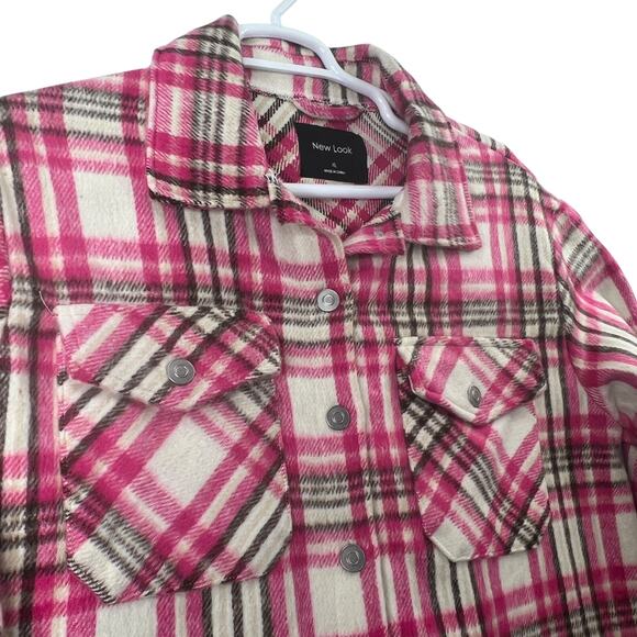 New Look Plaid Pink Fleece Shacket Jacket Womens XL Soft Comfy Granola Girl - Picture 6 of 9